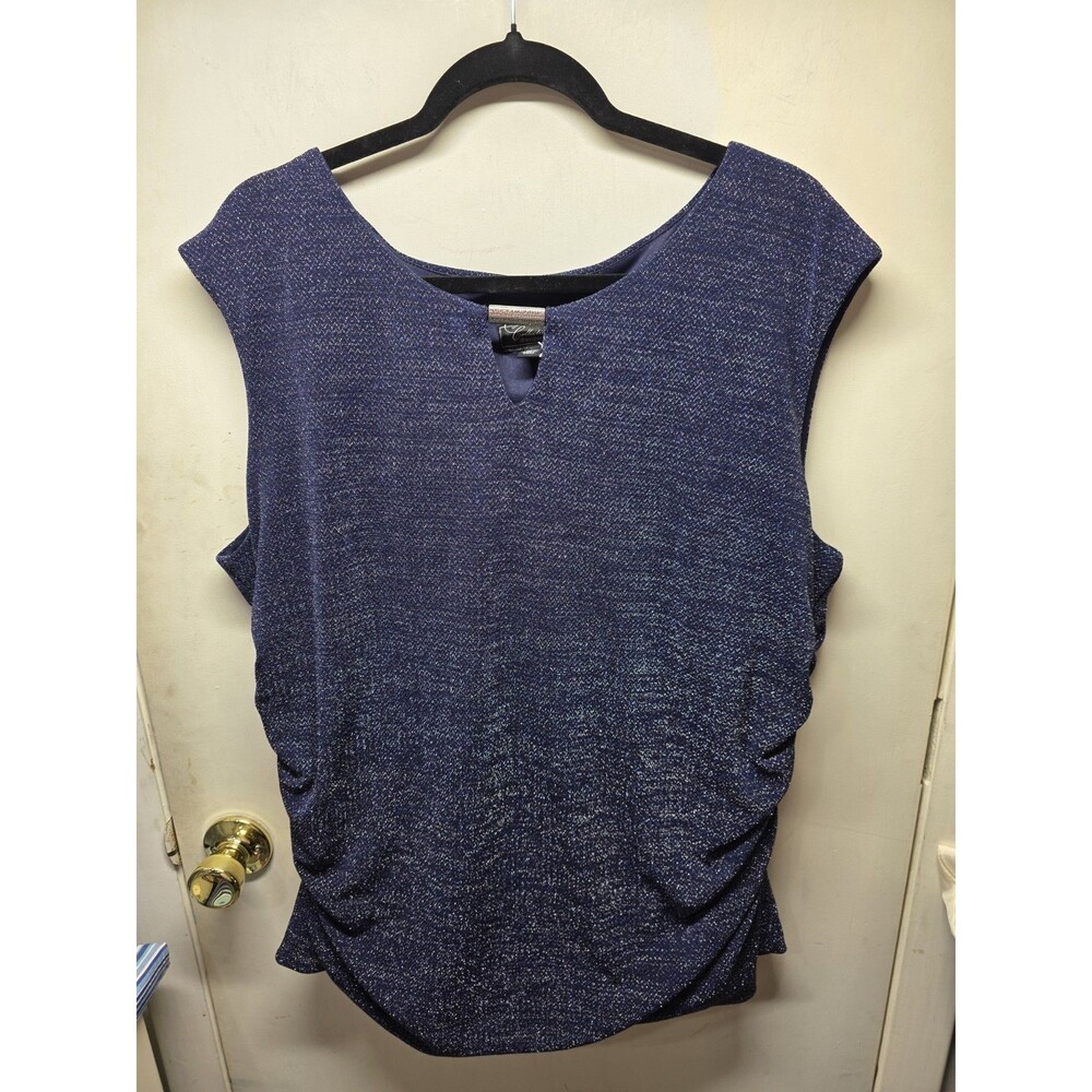 Dressbarn Navy Shimmer Sleeveless Tank Blouse Collection Silver Plus Size 3X